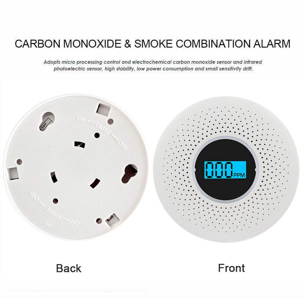2 in 1 CO & Smoke Alarm Carbon Monoxide Detector Gas Warning Sensor Alert Alarm