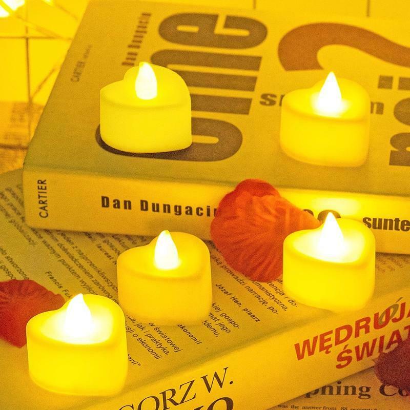 6pcs Heart Shape LED Tealight Candles Battery Operated Electric Glitter Candle