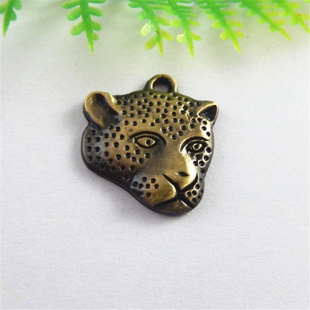 20pcs Antiqued Bronze Alloy Leopard Head Charms Pendant Necklace Jewelry Making