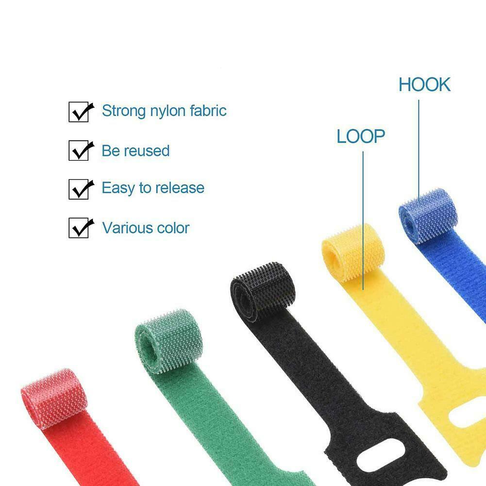 50Pcs Reusable Cable Cord Nylon Strap Hook Loop Ties Tidy Organiser Wraps Tool