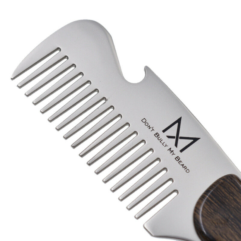 Portable Stainless Steel Wood Grain Beard Shaving Pocket Comb Mustache Brush