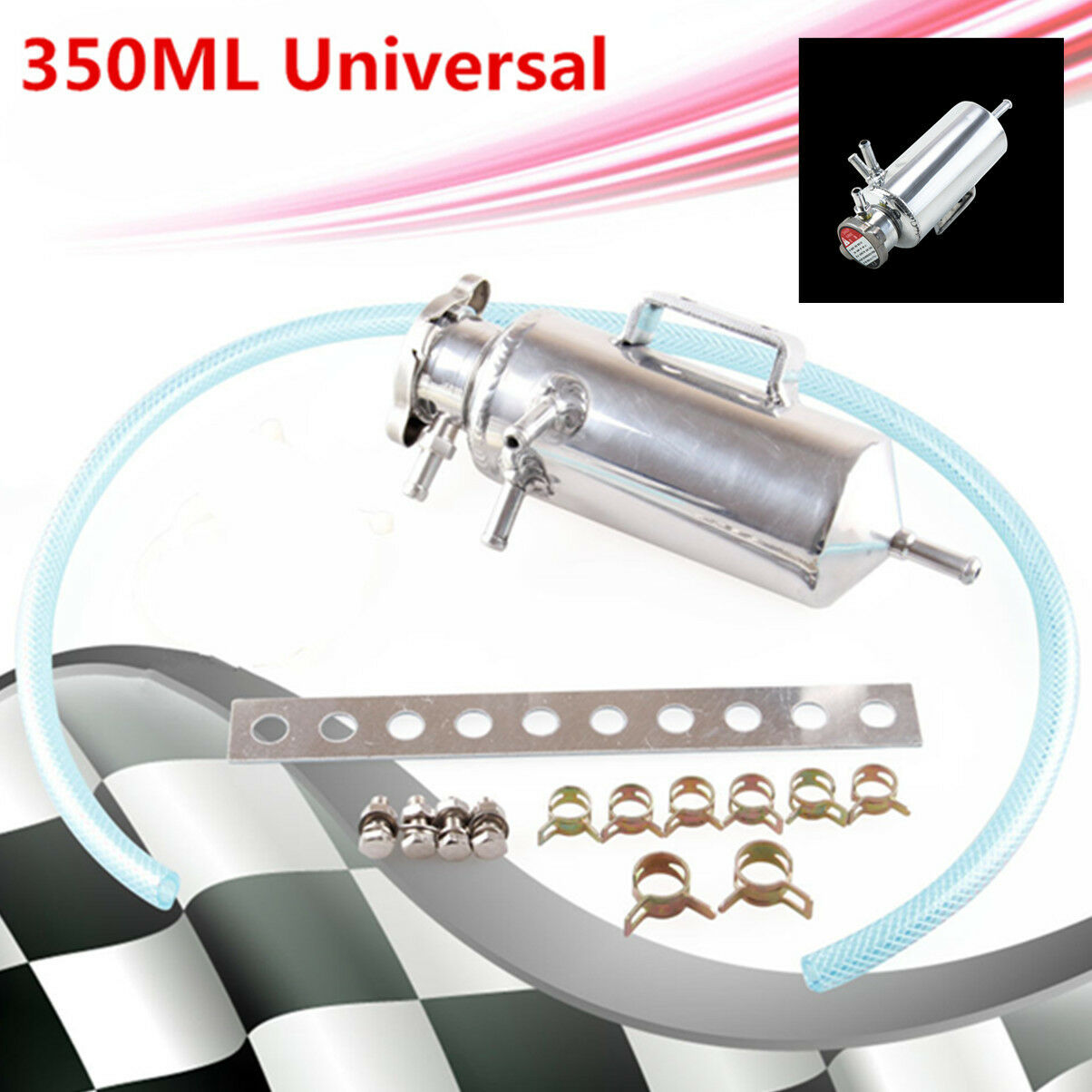 Universal 350ml Car Overflow Catch Tank Radiator Coolant Aluminum Reservoir Set