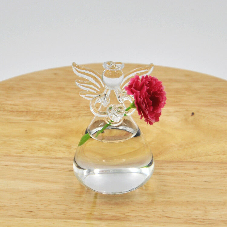 2xClear Angel Shape Glass Hanging Vase Bottle Hanging Plant Pot Flower Decor