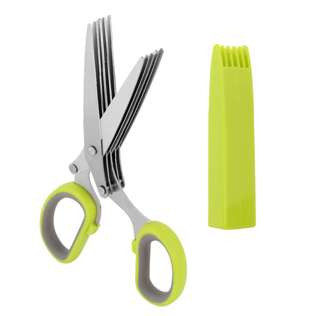 Vegetable 5 Layers Cutter Herb Spices Slice Scissors Security with Cover,