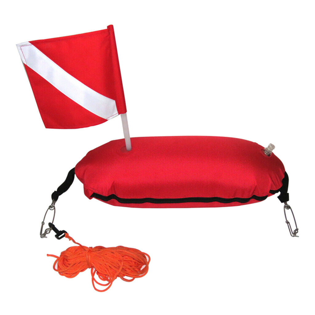 Nylon Spearfishing Torpedo Buoy Diving Scuba Float Dive Flag Rope Hooks 57x20cm