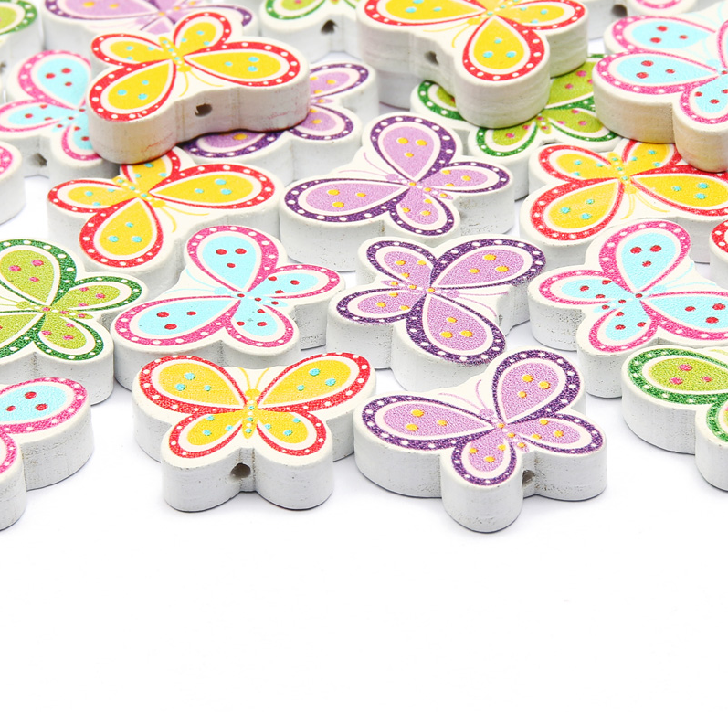 50X Mixed Butterfly Wood Bead Loose Spacer Bead Jewelry Making Bracelet Necklace