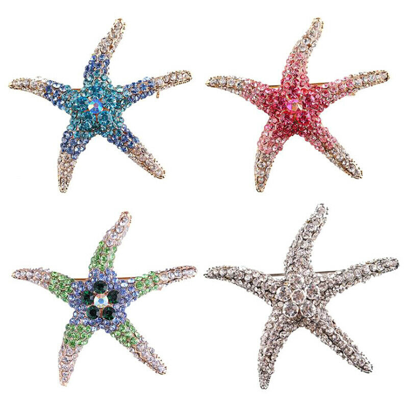 1Pc Crystal Rhinestones Starfish Brooches Women Brooch Pin Clothes Access.l8