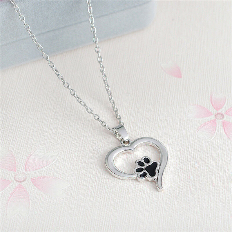 Hollow Pet Paw Print Necklace Cute Animal Dog Cat  Pendant Necklace Jewel.l8