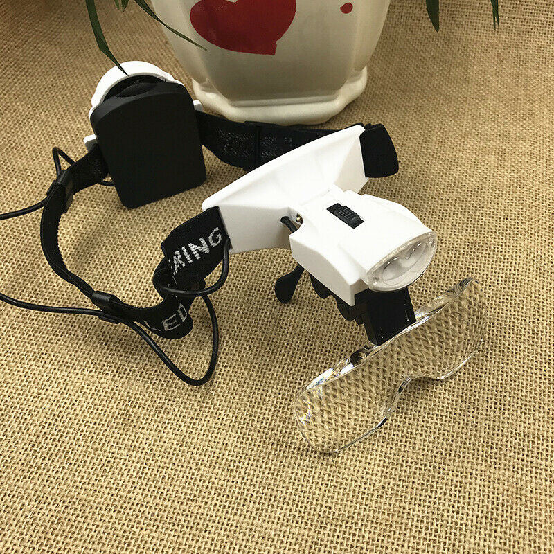 1X-6X Headband Magnifying Glass Helmet Magnifier Loupe with 2 LED Lamp 5 Lens