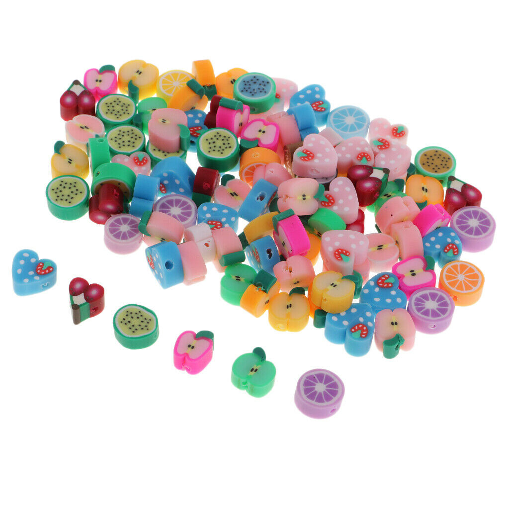 100x Fruits Slices Polymer Clay Beads for Jewelry Making Craft DIY