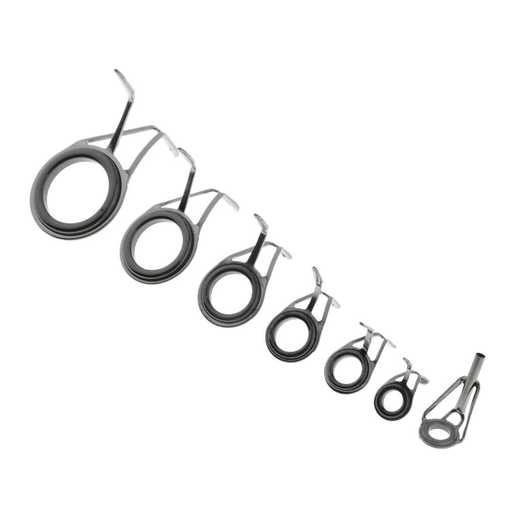 7pcs Ceramic Ring Eyes Fishing Rod Guide Stainless Steel Frame Rod Line Ring