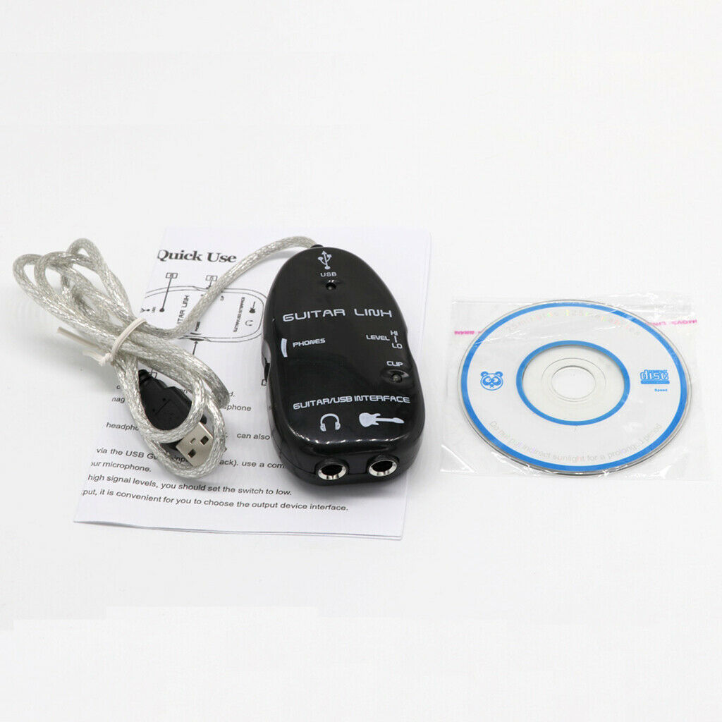 Black Guitar To USB Interface Link Cable Audio Adapters For PC/ Recording