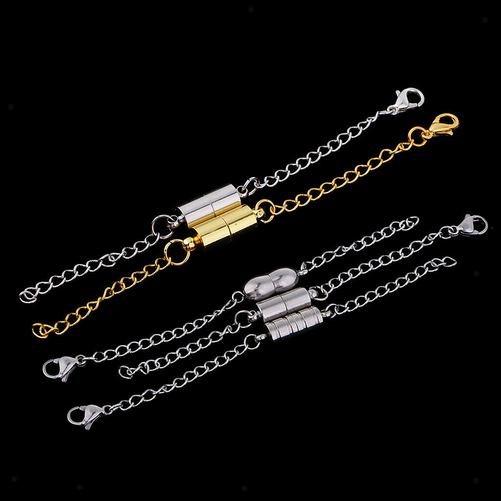 5 Set Stainless Steel Magnetic Clasps Connector with Extender Chain Findings