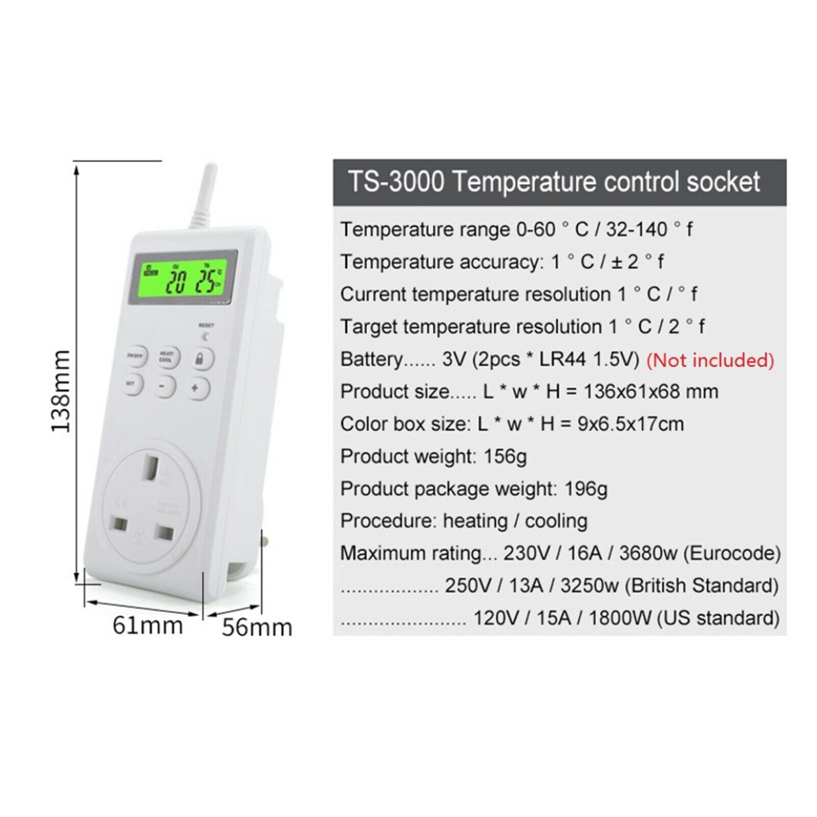 Wireless Thermostat Socket Remote Control Temperature Controller Outlet Display
