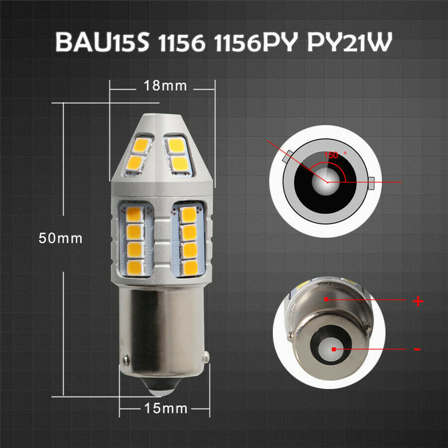 2Pcs 21W Amber BAU15s LED Bulbs for Turn Signal Light Canbus No Resistor & Flash