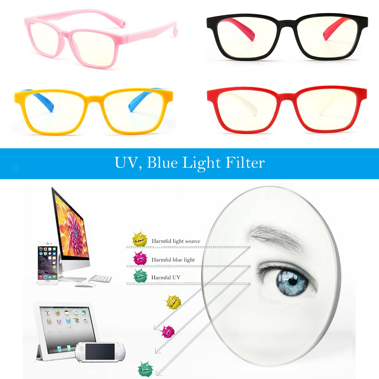 Kids Eyeglasses Blue Light Blocking Silicone Frame UV400 Eyewear Red