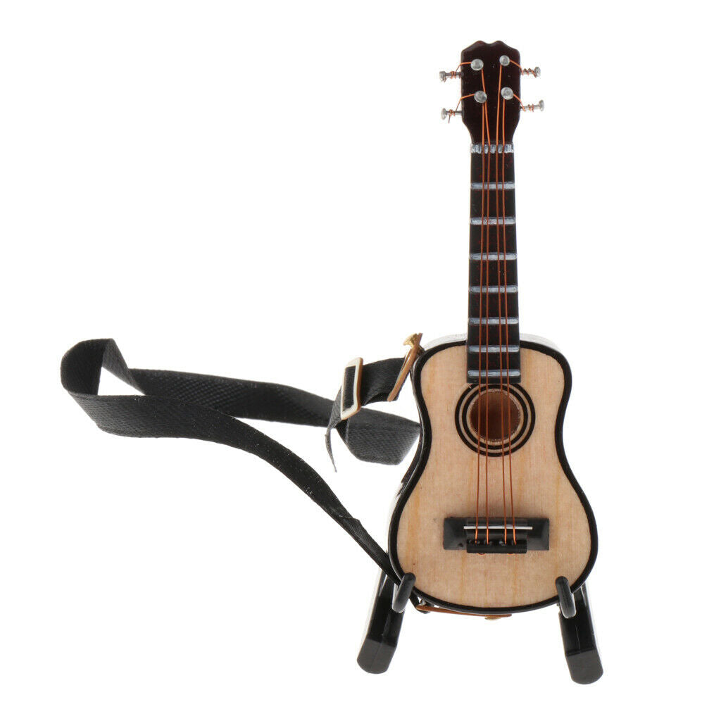 Handcrafts 1/12 Wooden Guitar with Stand and Storage Box Gift, Musical