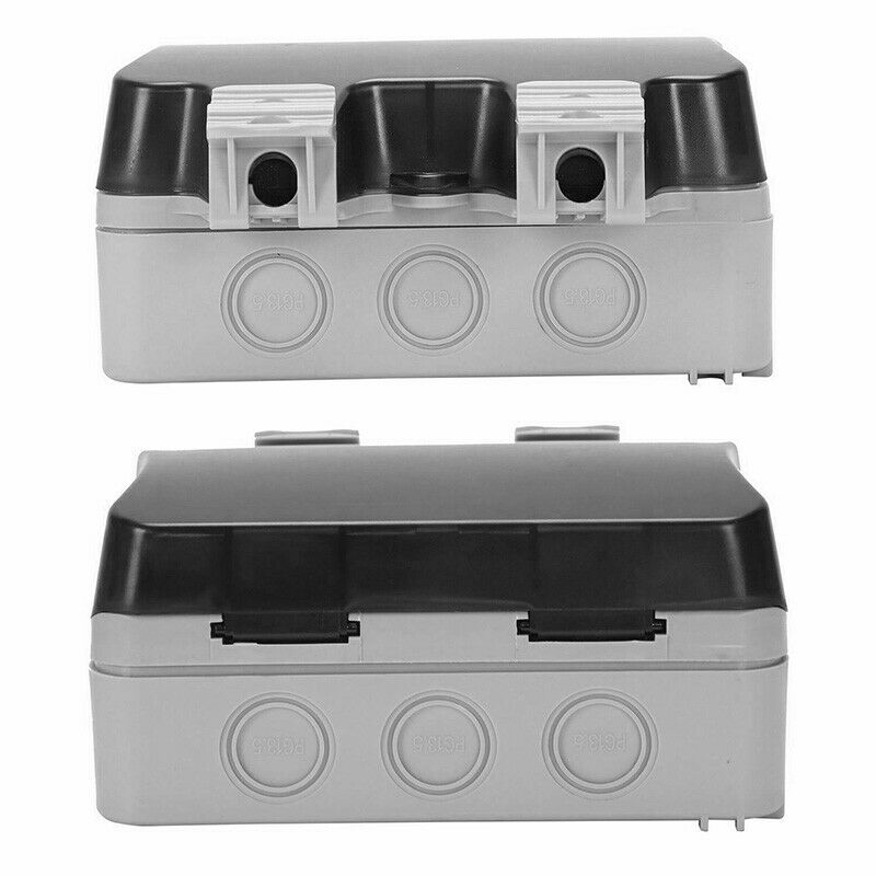 Power Electric Socket Switch 2 Gang Weatherproof Outdoor Garden Plug Cover Box
