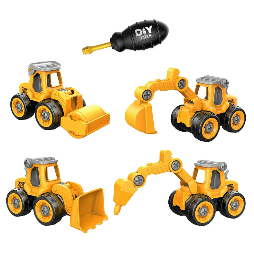 4x Take Apart Toys Pull Back Cars Bulldozer with Electric Drill Toys Gifts
