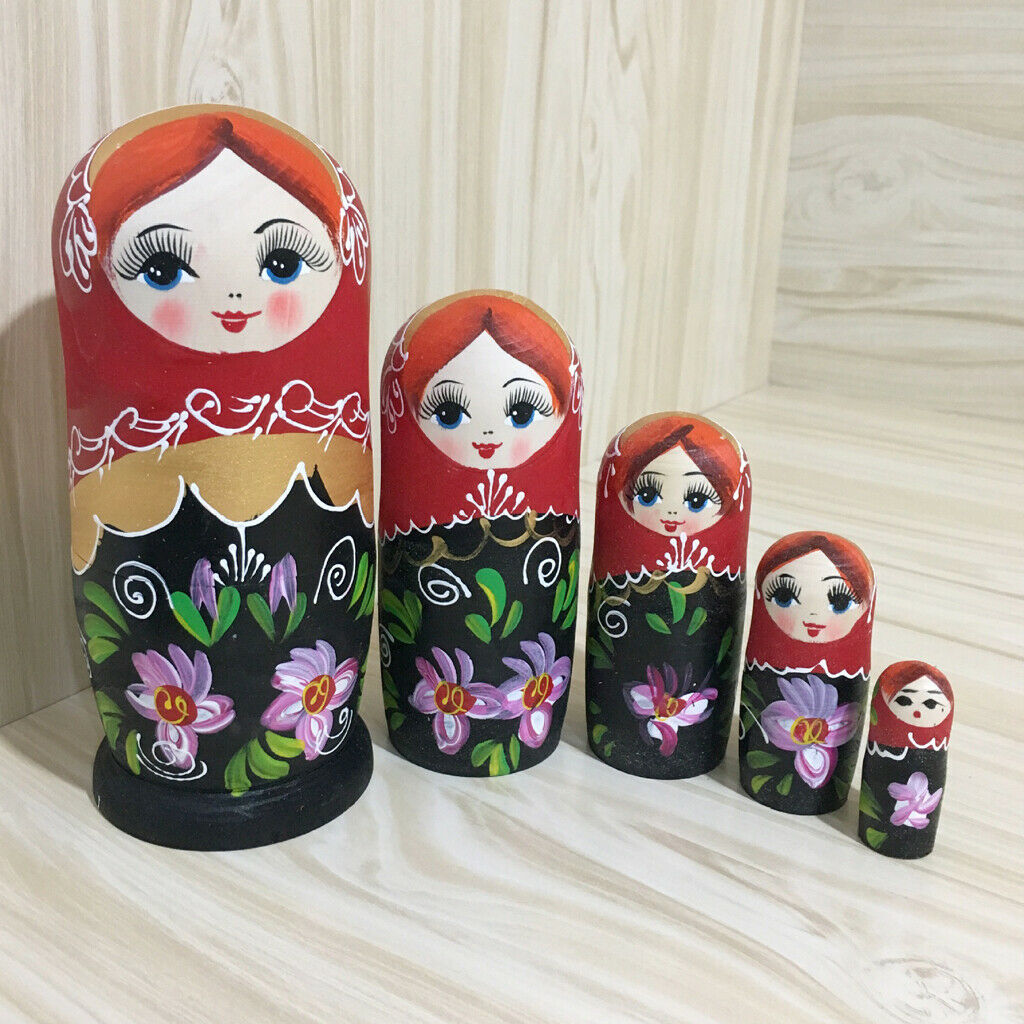 Set for 5pcs hand painted wooden Russian nesting babushka matryoshka