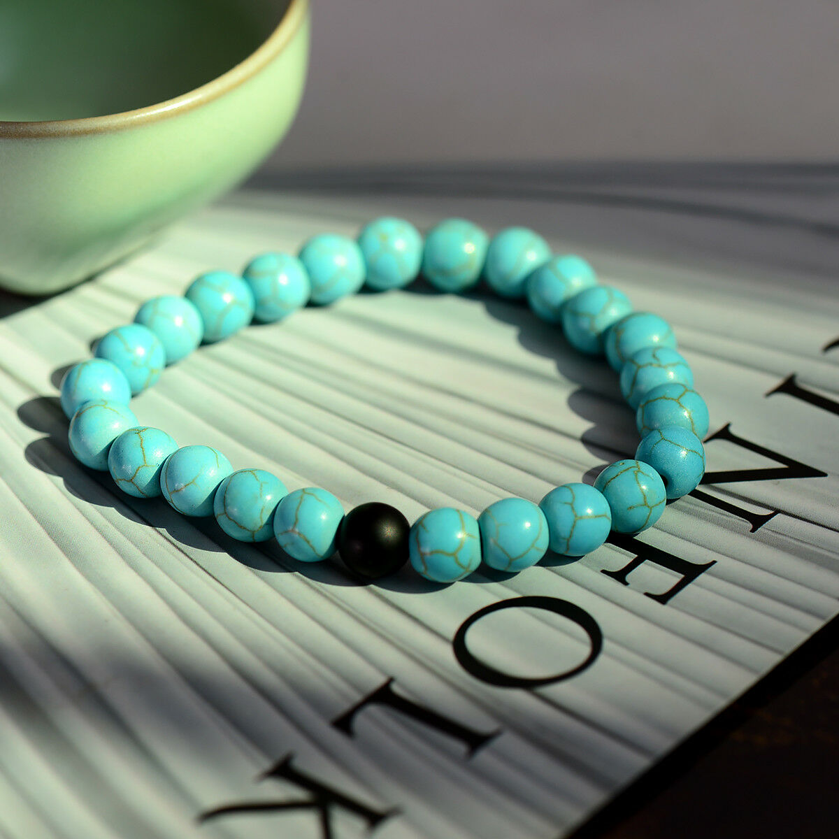 Couple His&Hers Distance Bracelets Lava Bead Turquoise Matching YinYang Jewelry