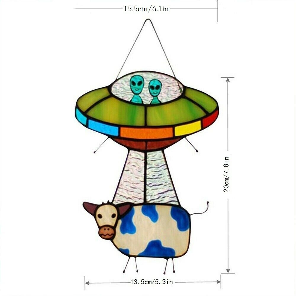Creative Alien Cow Pendant Stained Glass Suncatcher Window DIY Garden Decoration