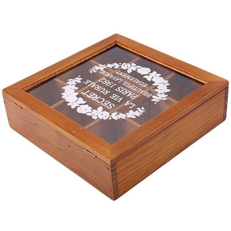 9 Section Wooden Chic Tea Box Compartments Container Bag Chest Storage Spice NU3