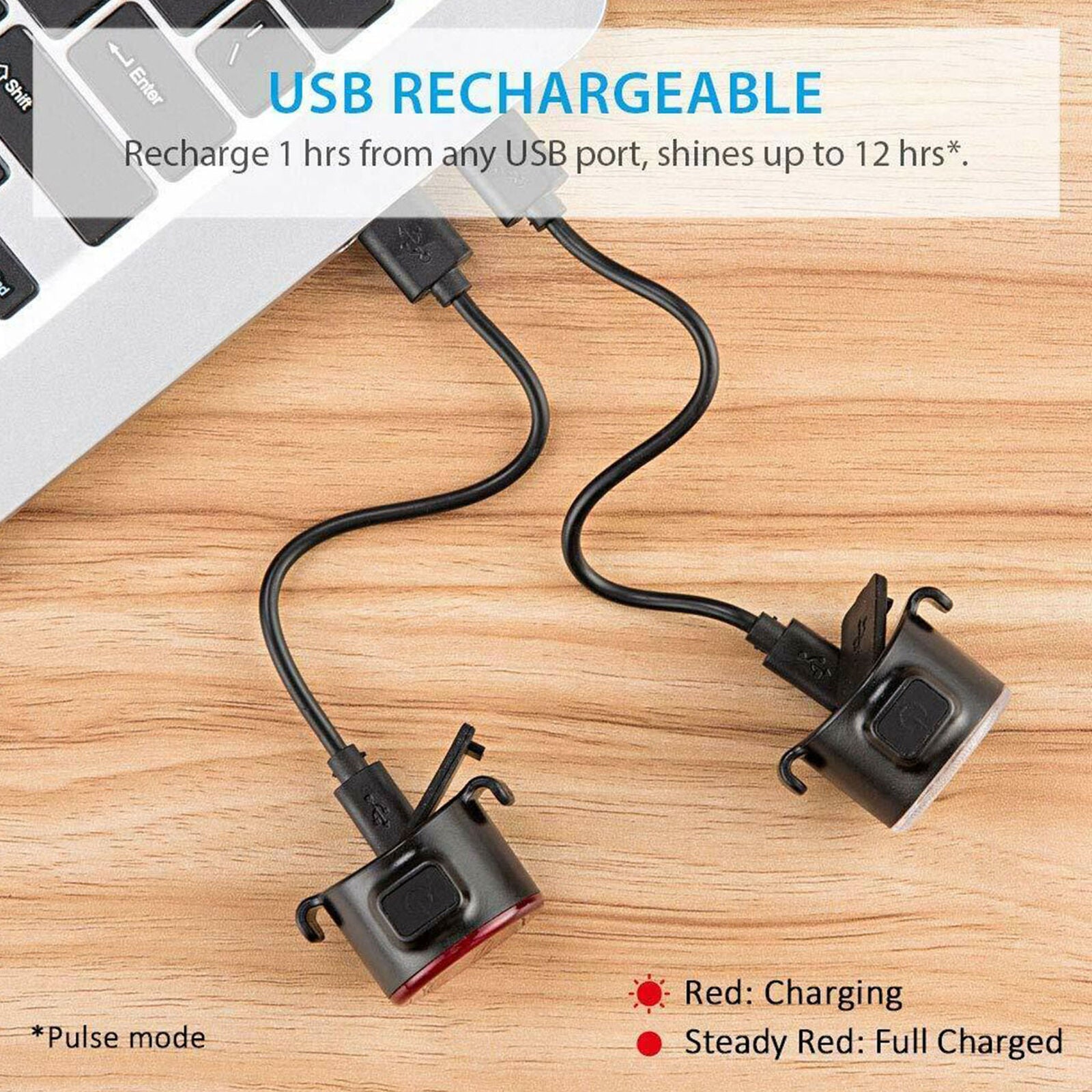 2 PCS LED Bicycle Cycling Tail Light USB Rechargeable Bike Rear Warning Light