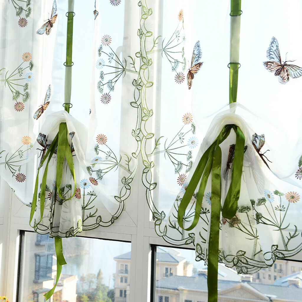 Pastoral Butterfly Tulle Roman Curtain Embroidered Sheer White 0.8x2m
