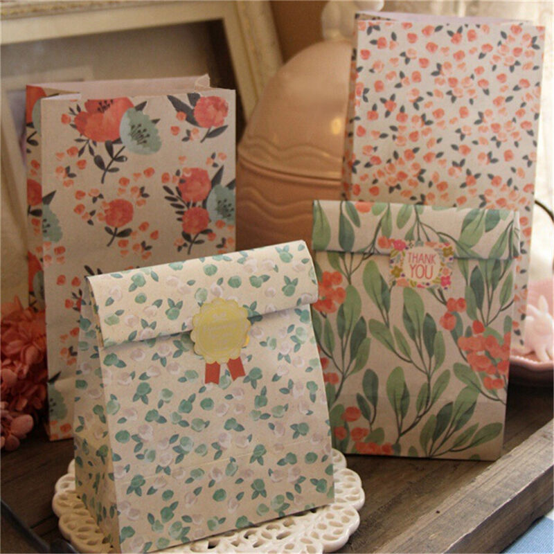 4pcs Flower Floral Paper Xmas Party Holiday Cookies Gift Bag Holder + Sti.l8