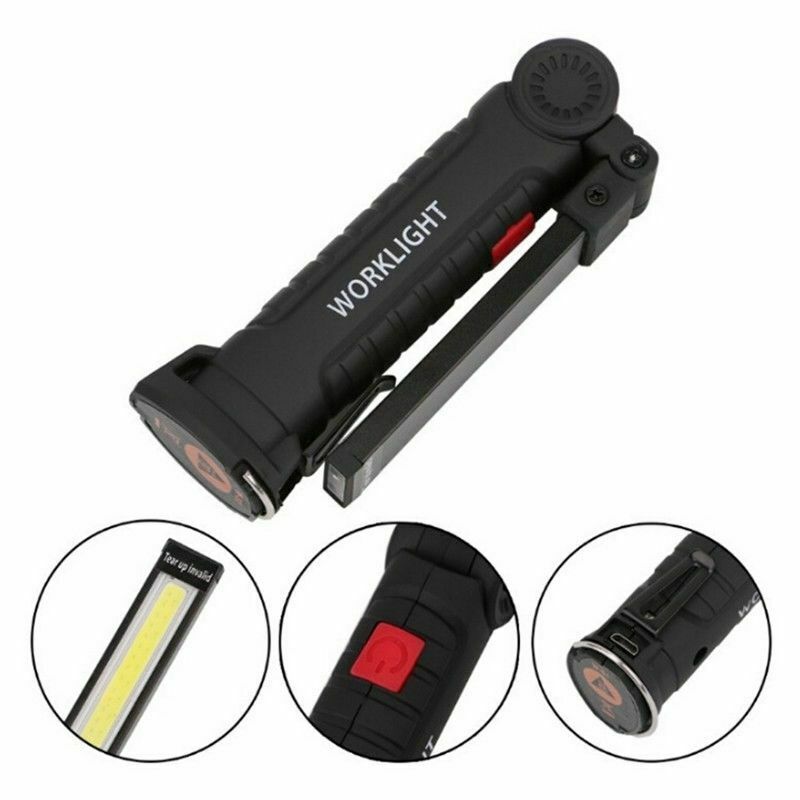 Foldable USB Rechargeable LED COB Work Light Hook Lamp Flashlight Torch 5Mode