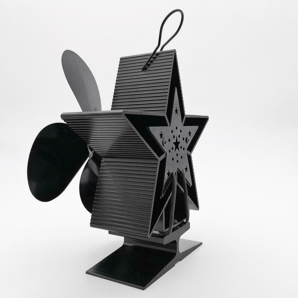 Silent 4 Blade Heat Powered Stove Fan for Wood Log Burner Fireplace Black