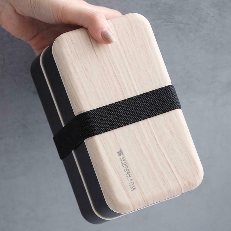 Wooden Cover Double-layer PS PP PE Material Lunch Boxes Microwavable for Student