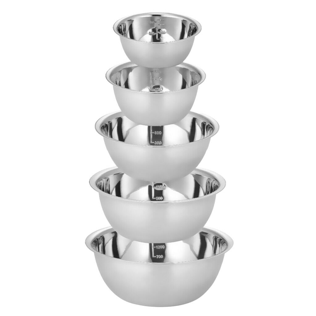 5 Pcs Container Stainless Steel Mixing Bowls Set Outdoor Camping