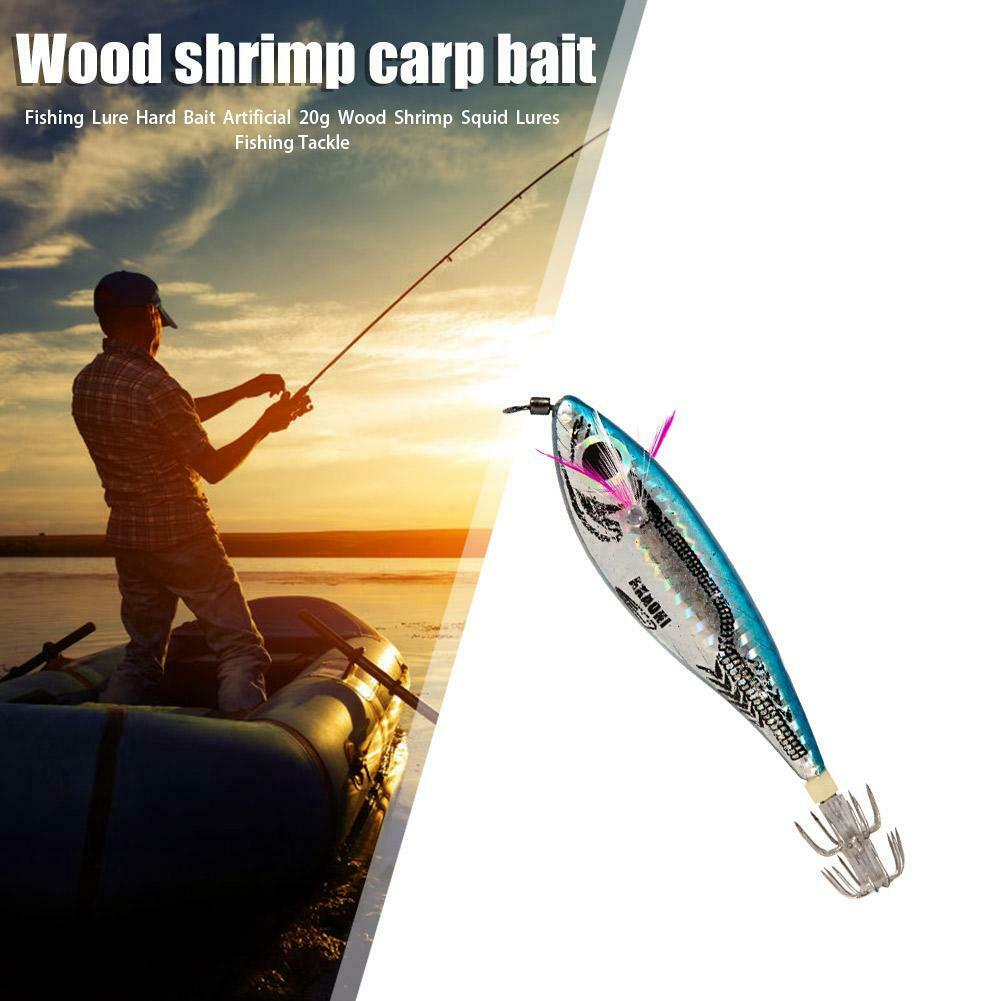 Fishing Hard Lure Round Stomach Wood Shrimp Squid Bait Outdoor Fishing Tool @