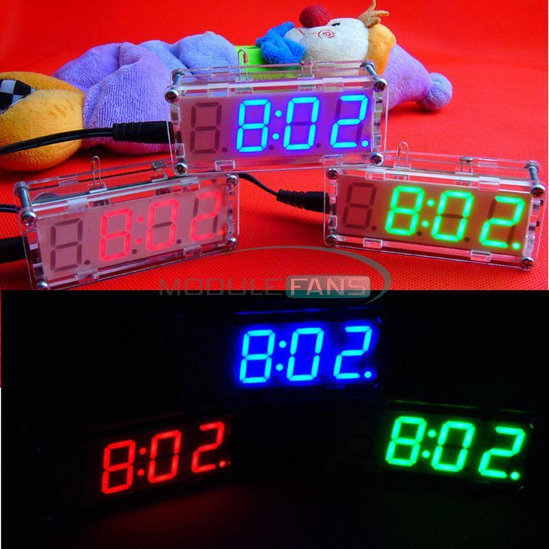 DIY Kit LED Electronic Clock Microcontroller Blue Digital Clock Time Thermometer
