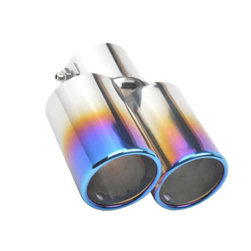 63mm Inlet Car Exhaust Pipe Tip Muffler Stainless Steel Dual Outlet Toasted Blue