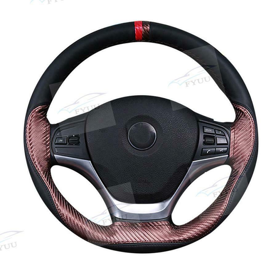 Brown Car Hand Stitch Steering Wheel Cover Anti Slip PU Leather Steering Covers