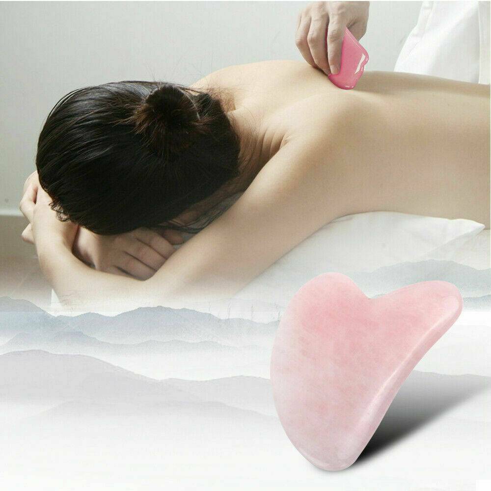 Natural Gua Sha Jade Rose Quartz Stone Face Board Tool Pink Heart-Shaped Massage