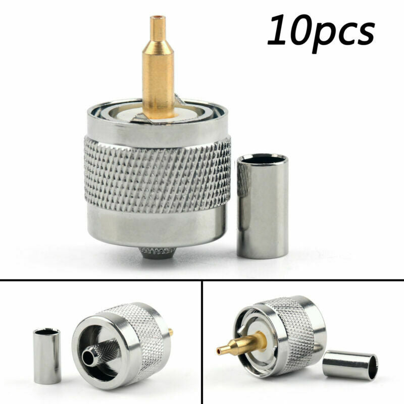 10Pcs Connector UHF Male PL259 Plug Crimp RG58 RG142 LMR195 RG400 Cable Straight