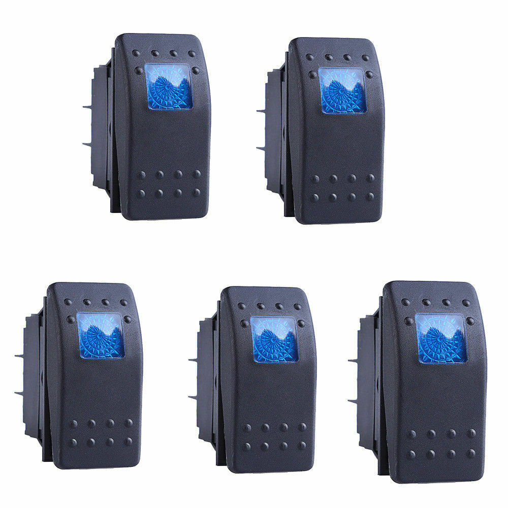 5X HS Blue LED Light Waterproof Boat Car Rocker Switch 3PIN ON-OFF 12-24V