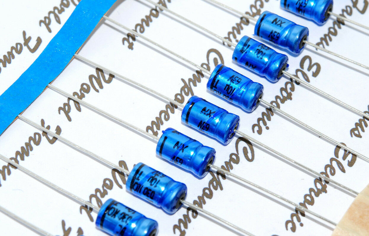 10pcs-Vishay BC 030 AS 10uF (10µF) 63V Axial Electrolytic Capacitor - 6x10mm