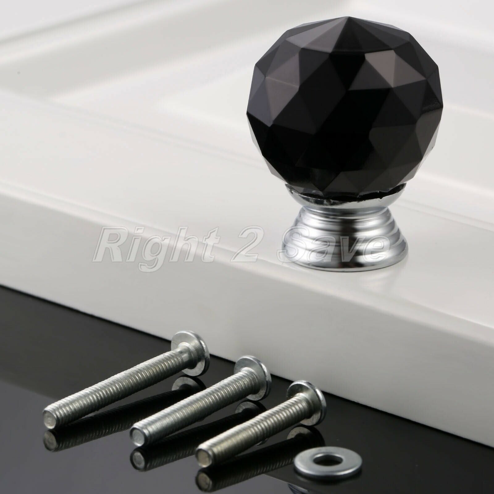 Round Crystal Glass 30mm Knob Pull Chest Cabinet Furniture Door Handle Black