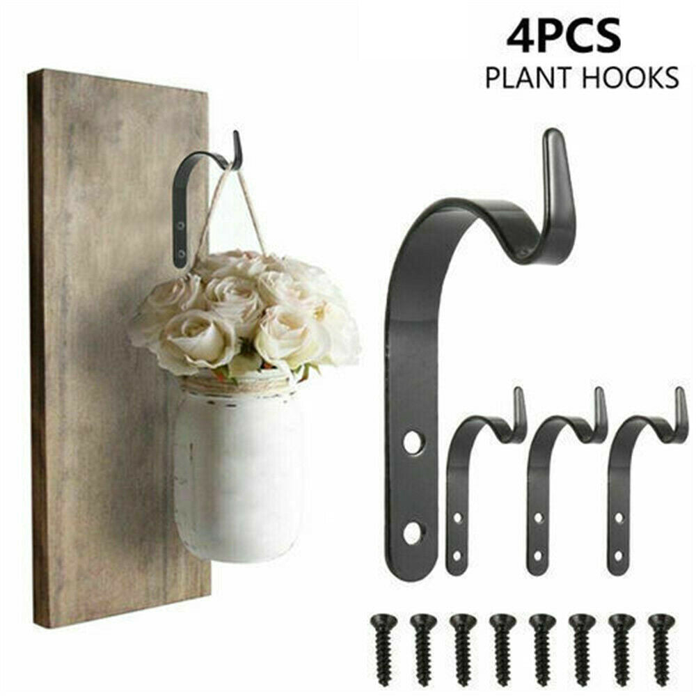 4 PCS Metal Hanging Basket Brackets Garden Plant Hanger Hook Wall Decor