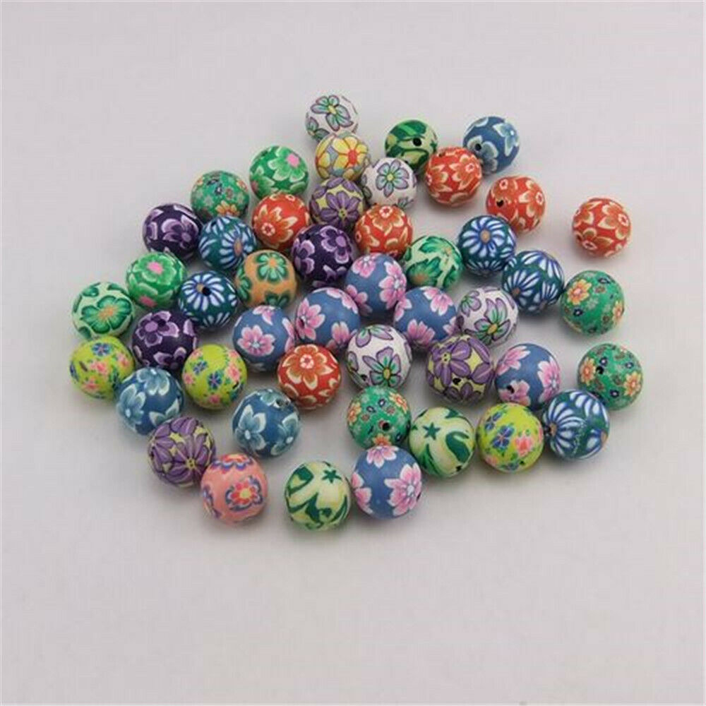 90 Mix Round Floral Polymer Clay Spacer Loose Bead 2mm for Bracelet Necklace DIY