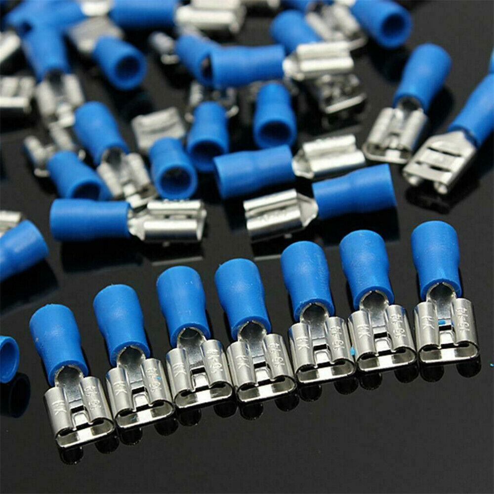 100pcs Blue Electrical Crimp Wire Connectors Insulated Female Spade Terminals