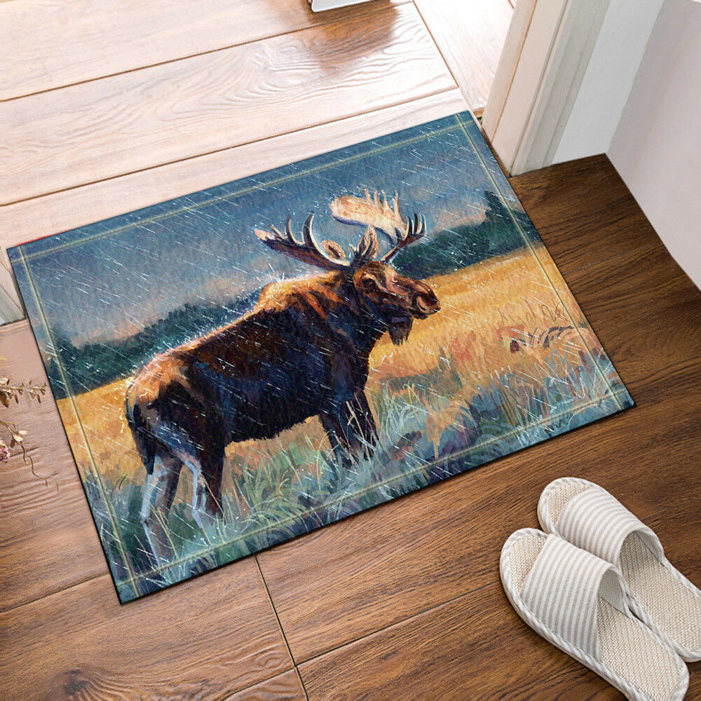 Moose Fall Oil Painting Bathroom Rug Non-Slip Floor Indoor Front Door Mat 16x24"