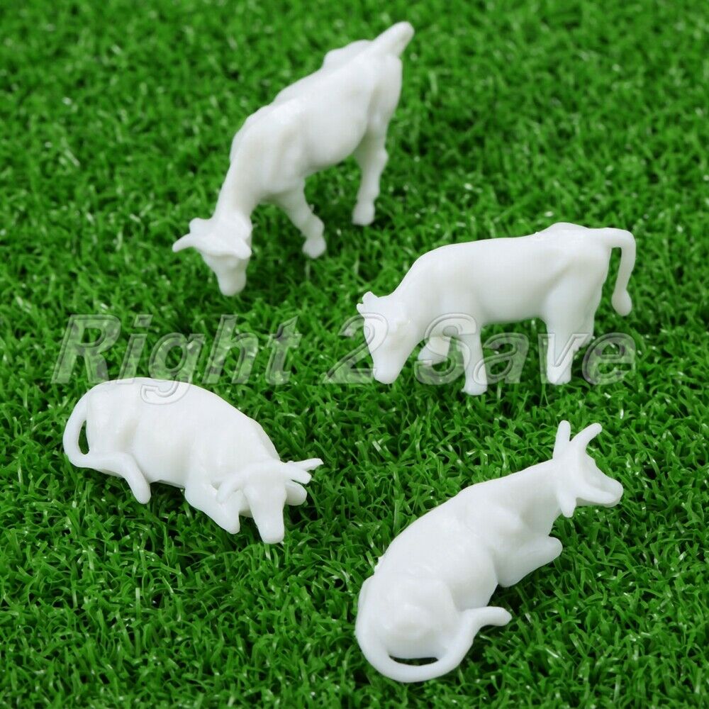 100Pcs UnPainted White Plastic Mixed Sizes Poses Farm Animals Cows Scale 1:87