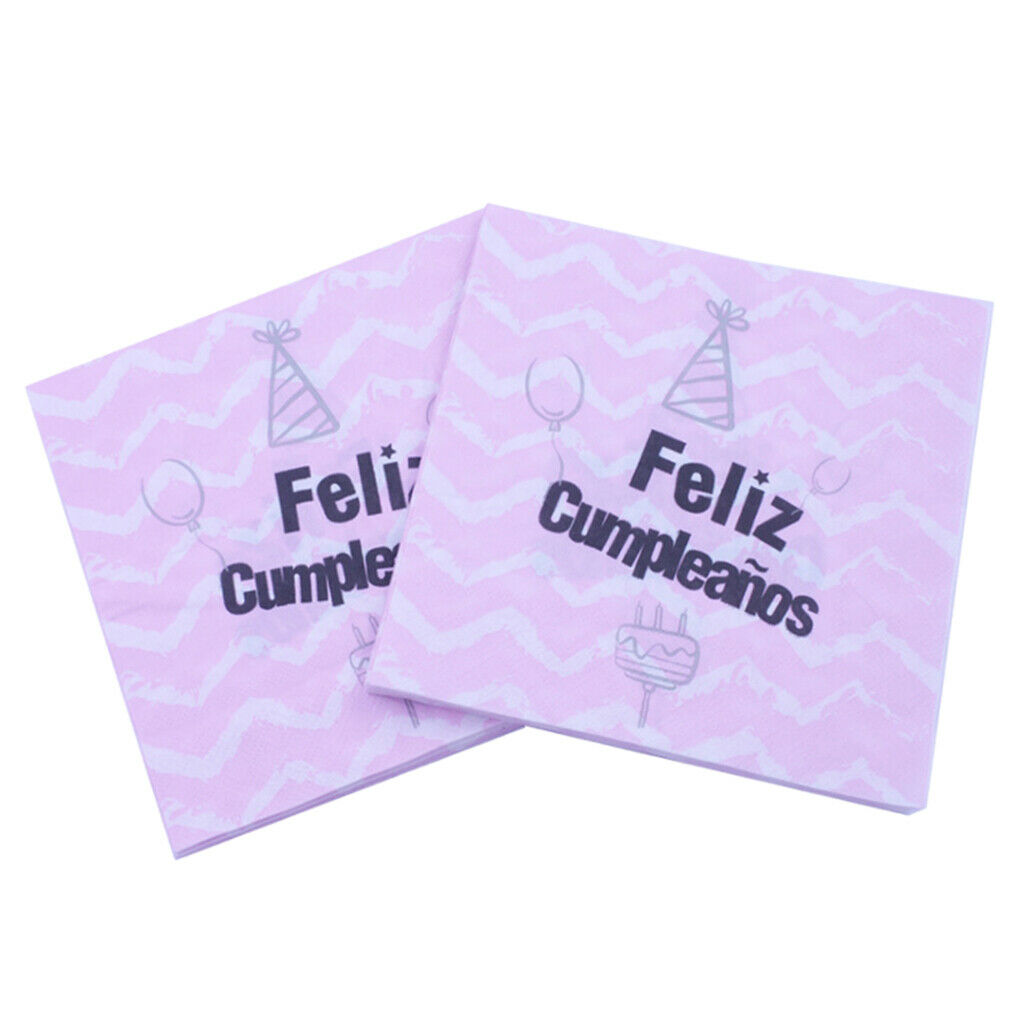 20 Pieces Tissue Paper Feliz Cumpleanos Pink Napkin Baby Shower Party Supply
