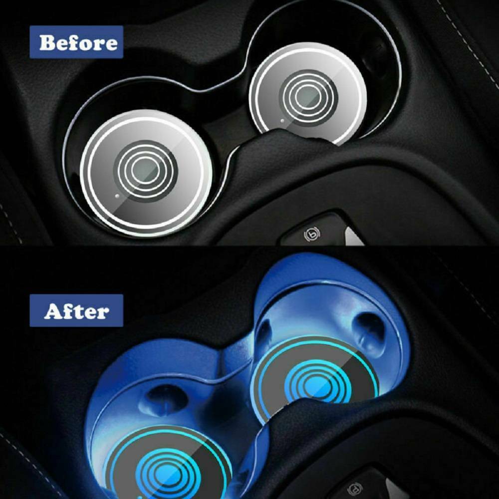 2Pcs LED Cup Holder Bottom Pad LED Light Cover Trim Atmosphere Lamp Universal